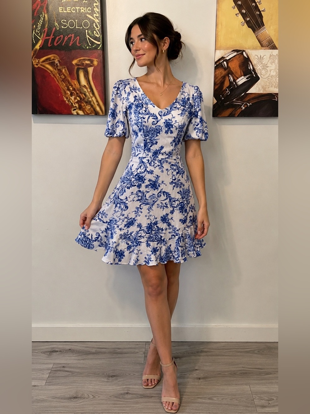City Studio Blue and White Floral Mini Dress